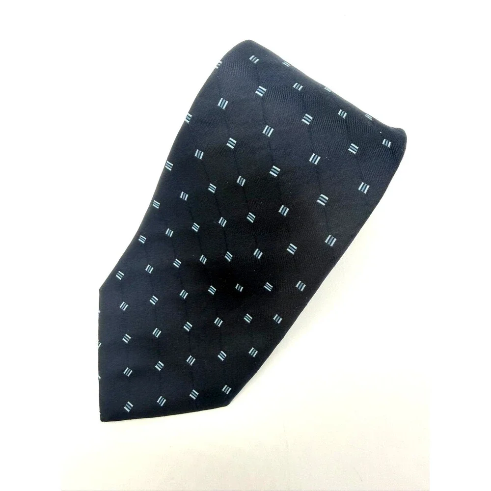 Brooks Brothers 346 Silk Tie Mens Navy Blue Light Blue Geometric Grid Made in US